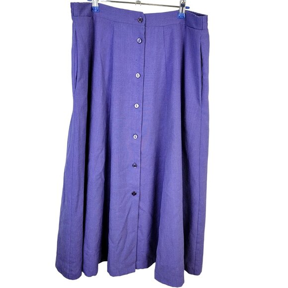 Vintage 70s Midi Skirt Women Plus Size 16 Purple Button Front A-line Formal Fall - Picture 8 of 14